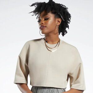 Reebok Cardi B Collection Plus Size Cropped T-Sweatshirt Top Modern Beige 1X